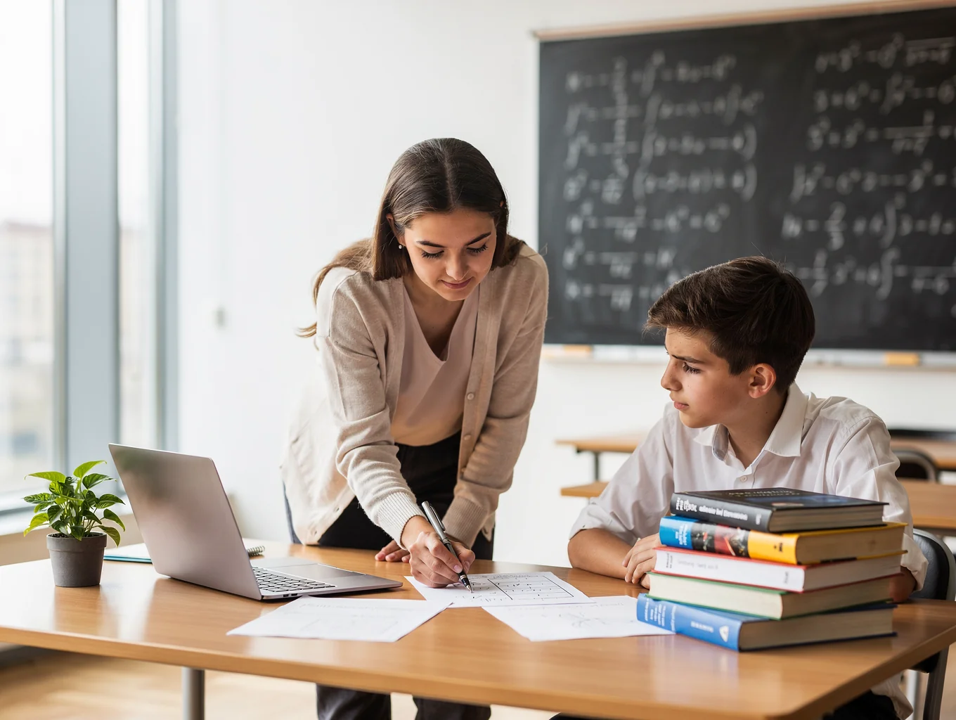 Engaged student and teacher during a personalized foundation learning session